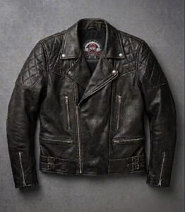 Hold Fast Hollister black patinated leather biker jacket