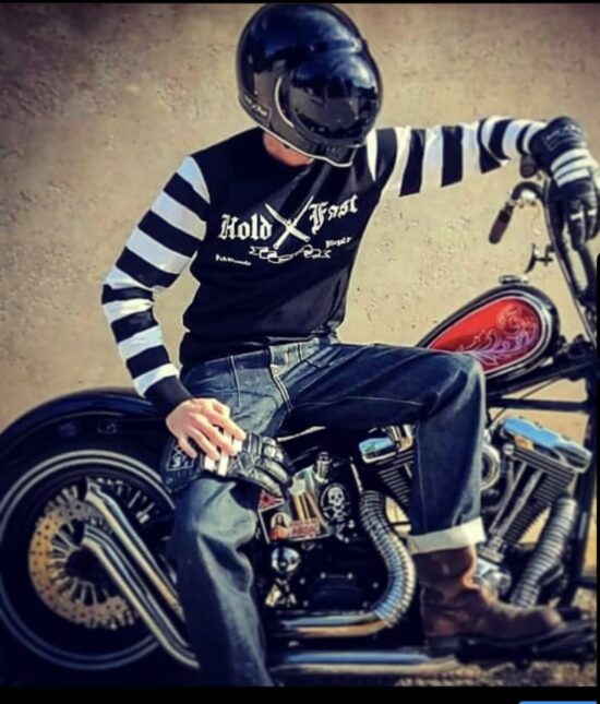 Pull-raye-noir-blanc-vintage-manches longues-holdfast-moto Pull-raye-noir-blanc-vintage-manches longues-holdfast-moto