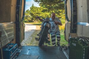 prison-pants-denim-holdfast-Chris Gregor-ROMO-MOTOR FESTIVAL-motorbike-sand-in-truck