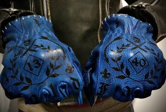 HOLD FAST BLUE LEATHER GLOVES tattoo-gloves-vintage