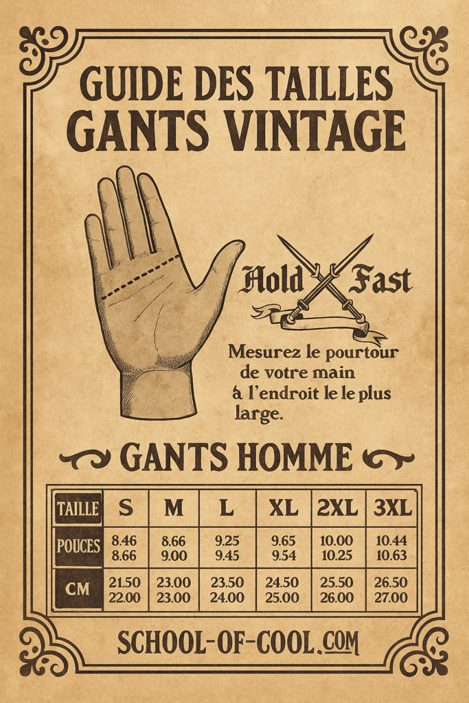 Guide de taille des gants moto vintage Hold Fast Boardtrack
