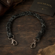 Chaine portefeuille cuir tresse noir 50 cm - laniere biker mousqueton - school of cool