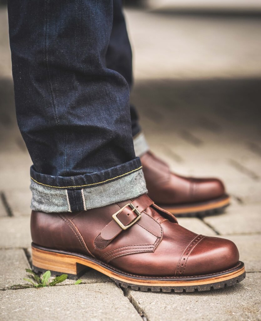 Bottes Tanker 1945 Pike Brothers en cuir cognac à boucles
