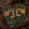 Gants moto homme cuir vert patiné - matelassage doigts - kustom culture old school