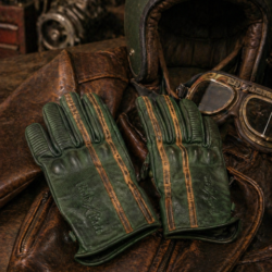 Gants moto cuir vert patiné vintage racing 1971 Le Mans - cafe racer scrambler