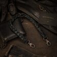 Laniere cuir bovin tressee main 50 cm - mousqueton anodise - portefeuille bagnard biker