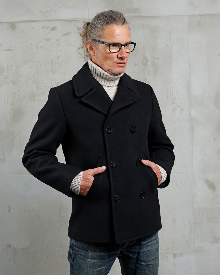 pike-brothers-1938-pea-coat-black-wool-vintage-front-view