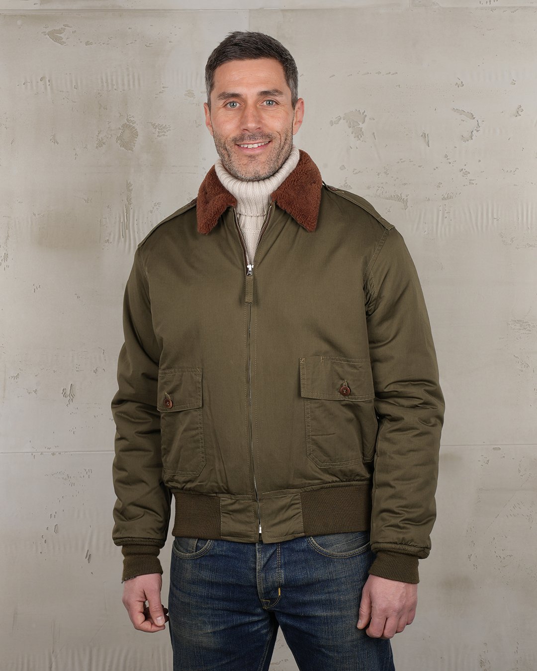 B10 Flight Jacket Olive Pike Brothers — veste vintage, vue de face