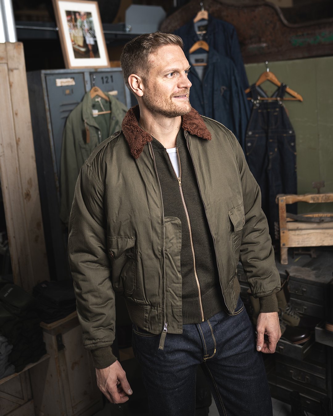 B10 Flight Jacket Olive Pike Brothers — veste vintage, vue produit 15