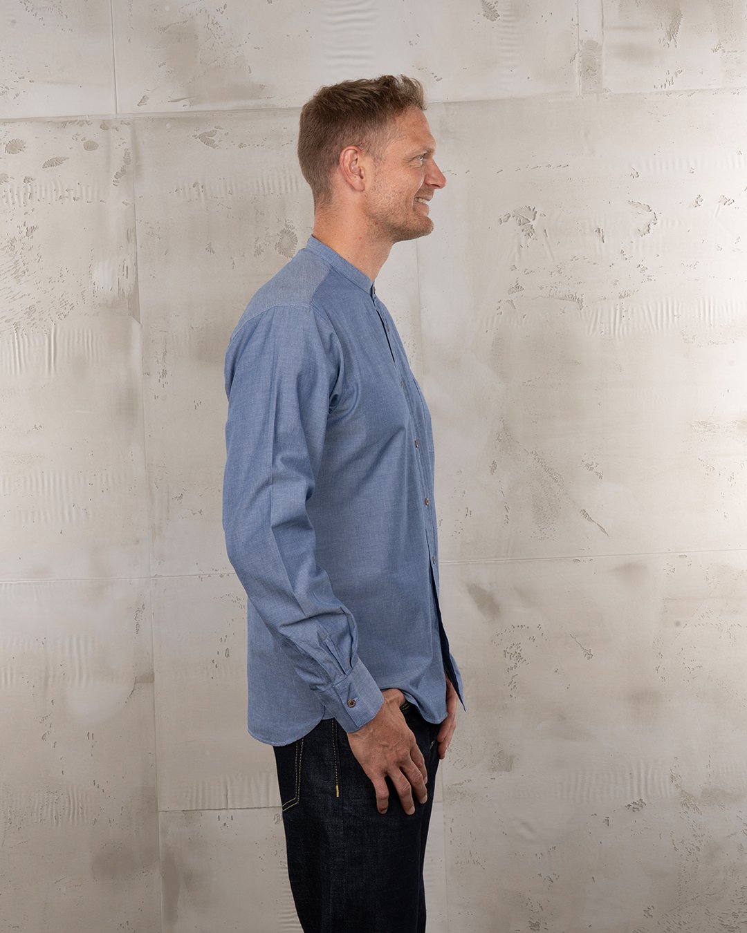 Buccanoy Shirt Blue Chambray Pike Brothers — vintage shirt, back view