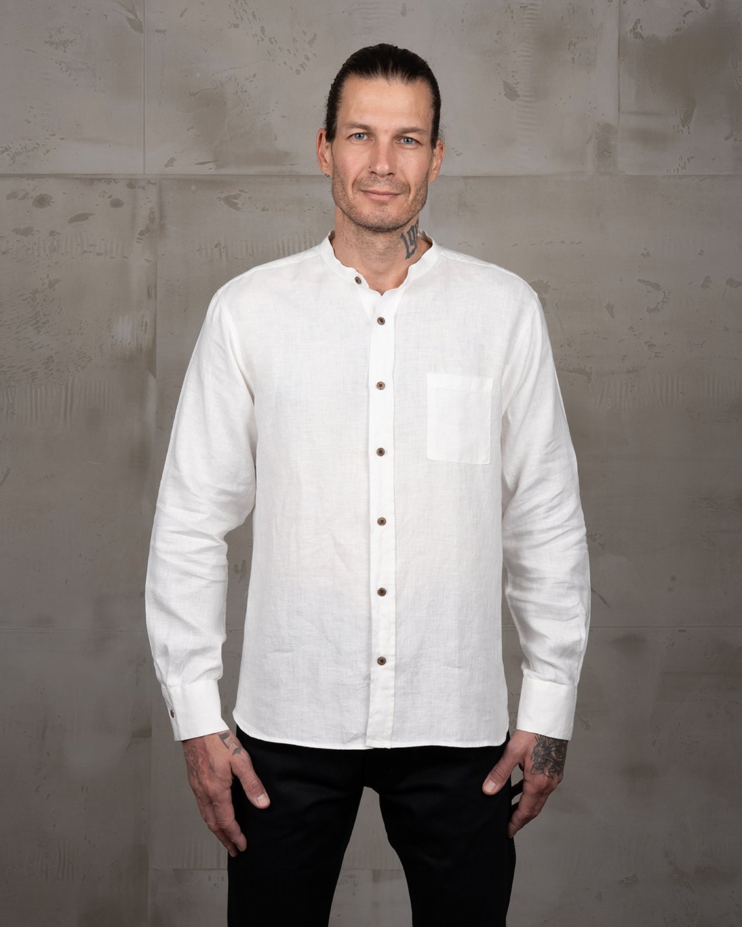 Buccanoy Shirt Linen Ecru Pike Brothers — vintage shirt, front view