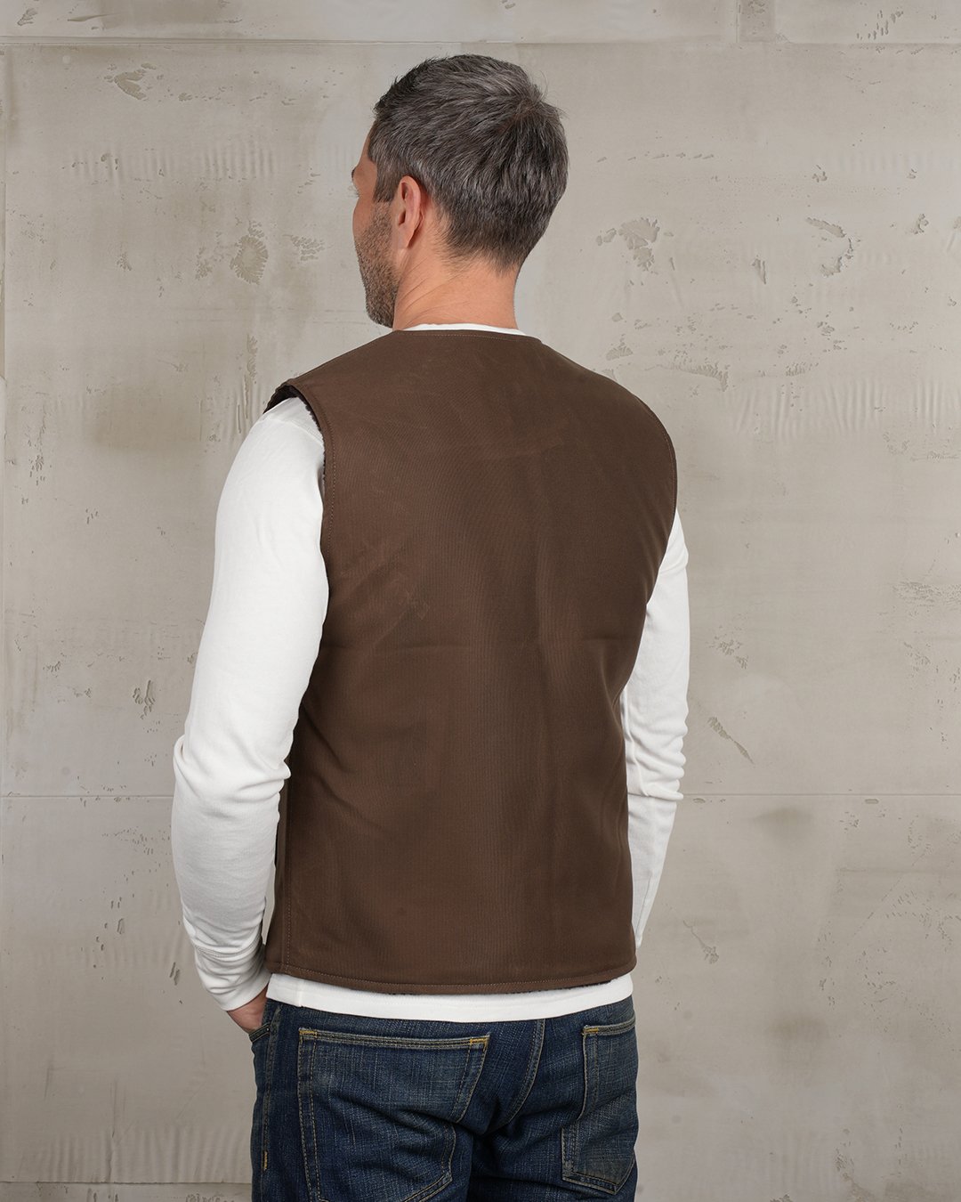 C2 Vest Waxed Khaki Pike Brothers — vintage vest, fabric close-up