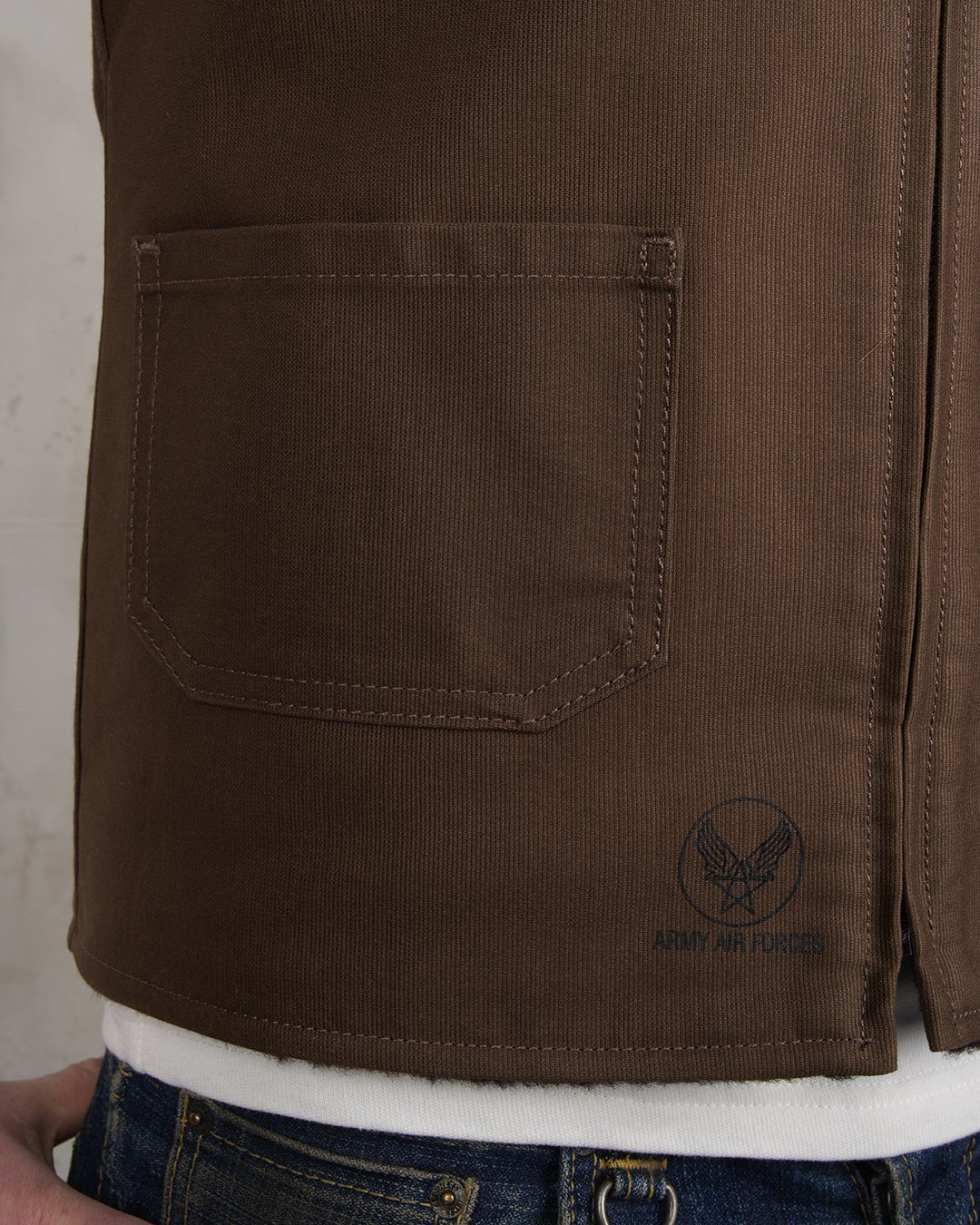 C2 Vest Waxed Khaki Pike Brothers — vintage vest, side view