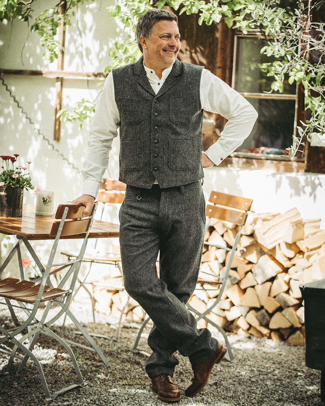 Calico Vest Dundee Grey Pike Brothers — gilet vintage, détail du col
