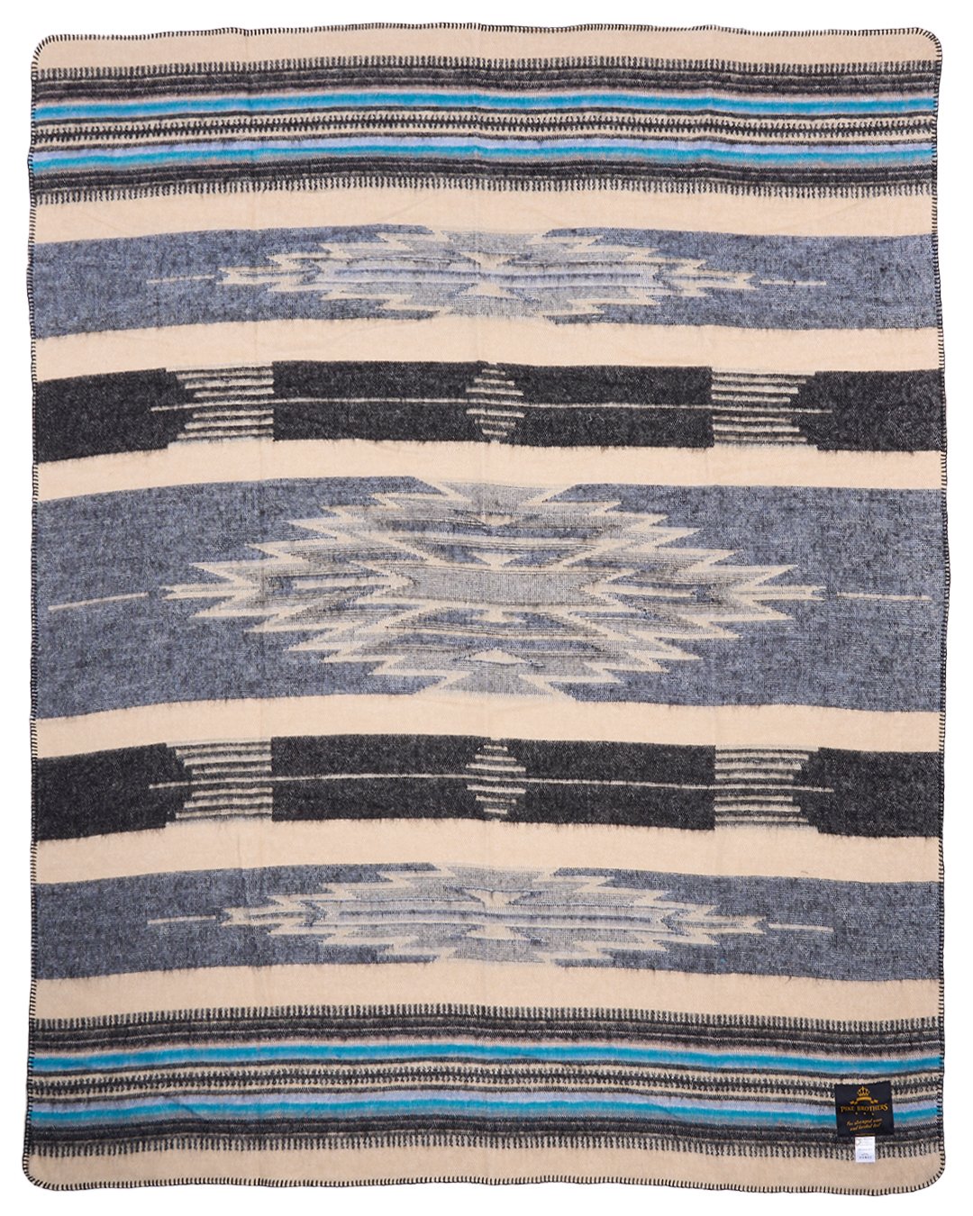 Chimayo Blanket Blue Pike Brothers — vintage blanket, front view