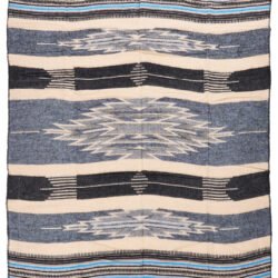 Chimayo Blanket Blue Pike Brothers — vintage blanket, three-quarter view