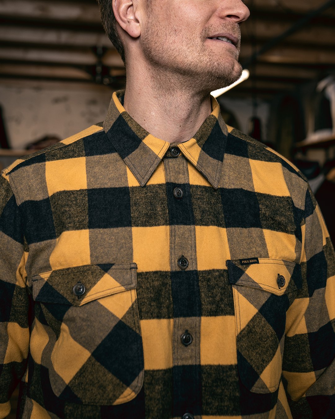 Cpo Shirt Buffalo Yellow Pike Brothers — vintage shirt, fabric close-up