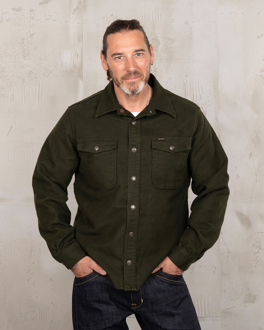 Cpo Shirt Moleskin Moss Pike Brothers — vintage shirt, front view
