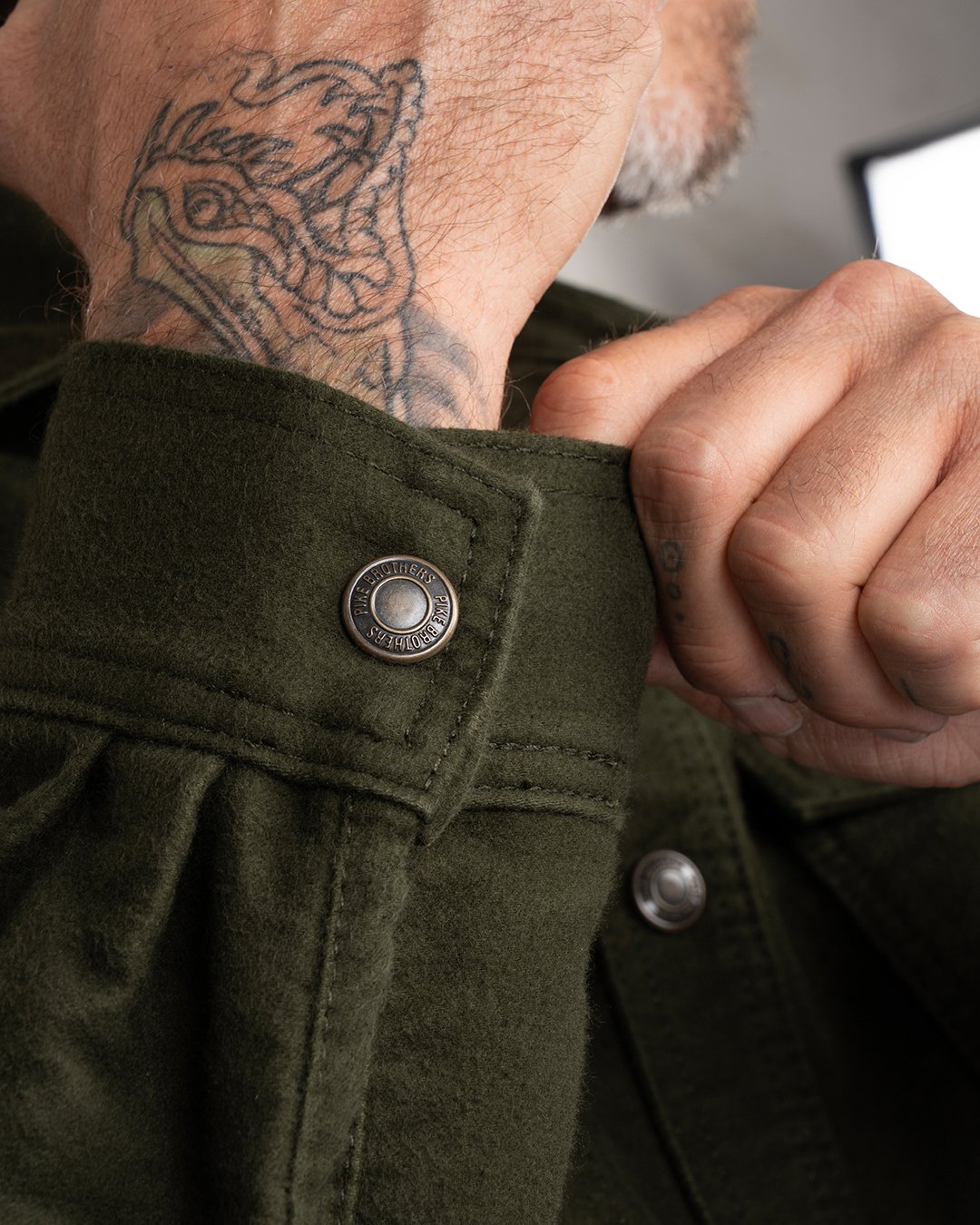Cpo Shirt Moleskin Moss Pike Brothers — vintage shirt, fabric close-up
