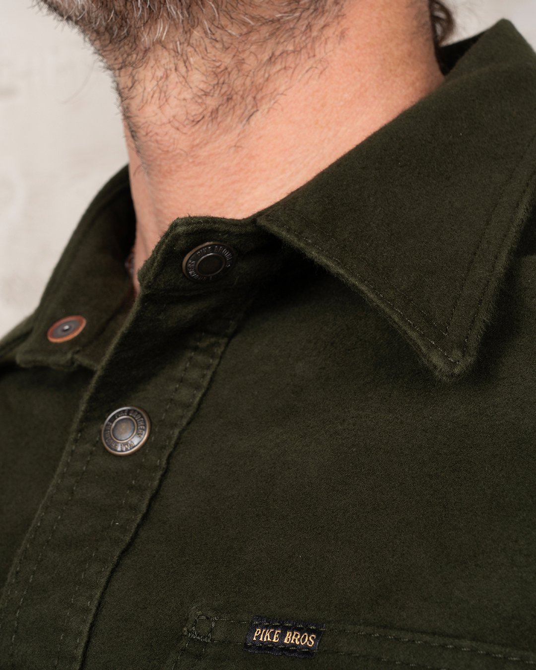 Cpo Shirt Moleskin Moss Pike Brothers — vintage shirt, stitching detail