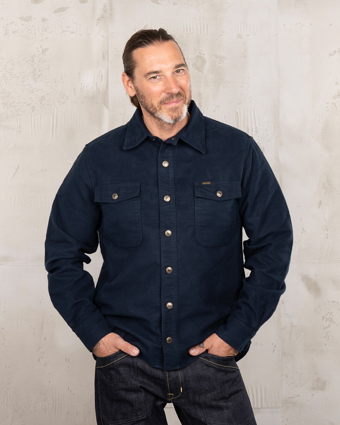 Cpo Shirt Moleskin Navy Pike Brothers — vintage shirt, front view