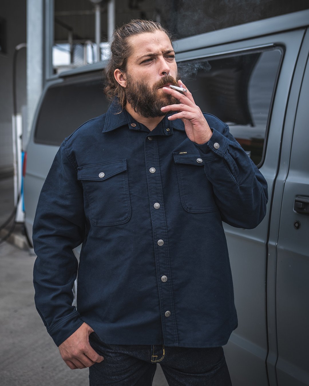 Cpo Shirt Moleskin Navy Pike Brothers — vintage shirt, button detail