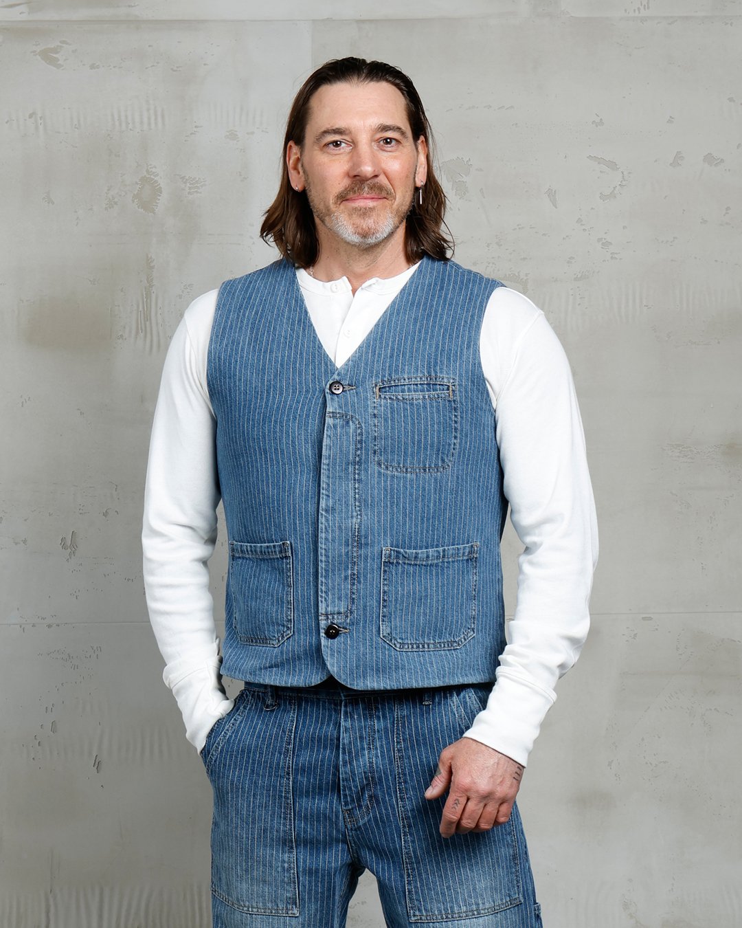 Crafter Vest Blue Wabash Pike Brothers — gilet vintage, vue de face