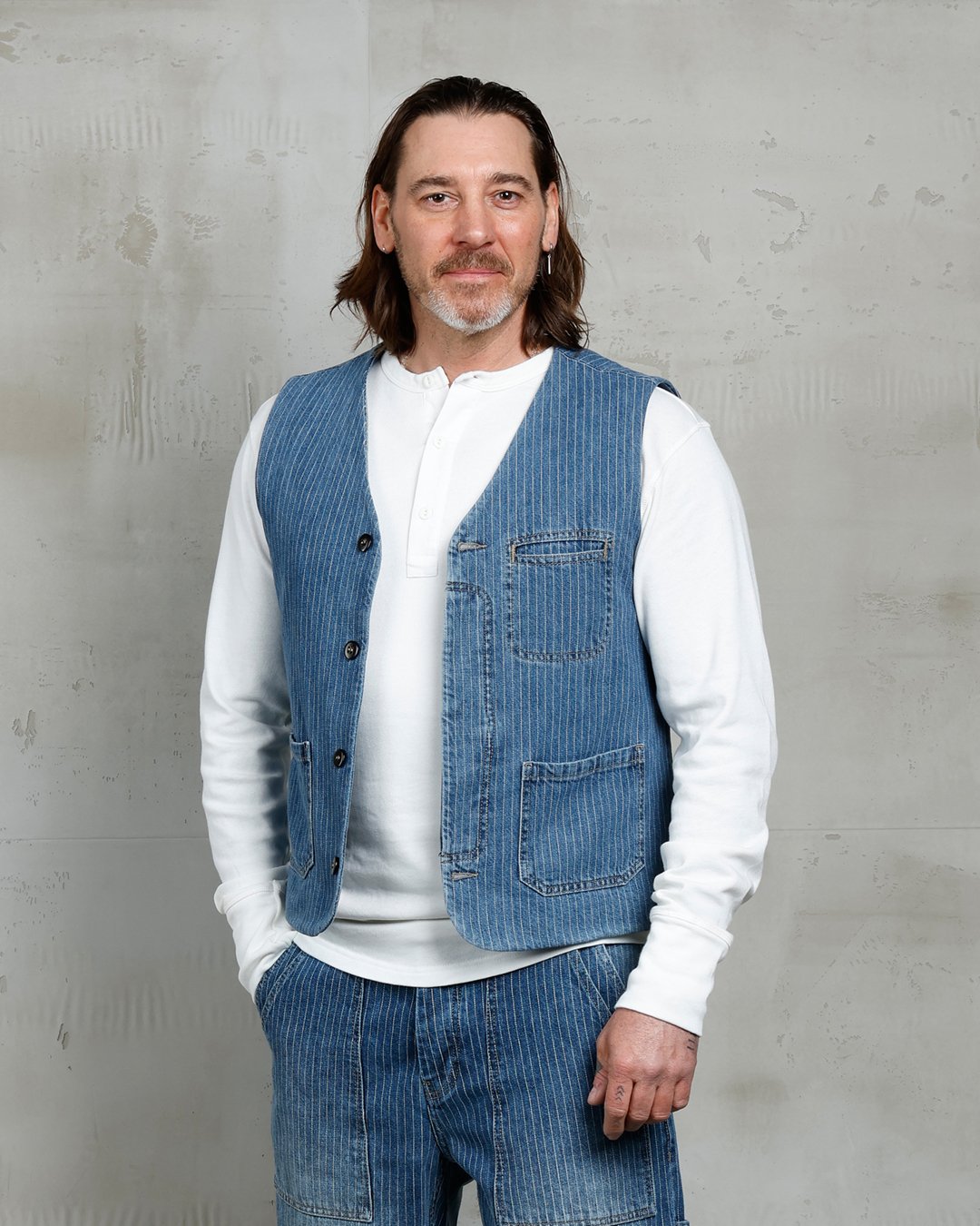 Crafter Vest Blue Wabash Pike Brothers — gilet vintage, détail de la matière