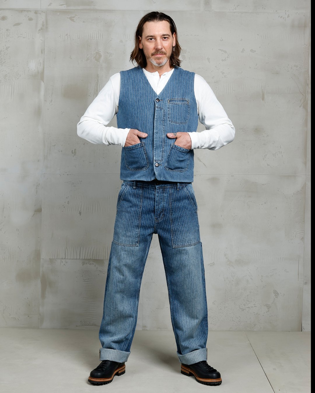 Crafter Vest Blue Wabash Pike Brothers — gilet vintage, détail des finitions