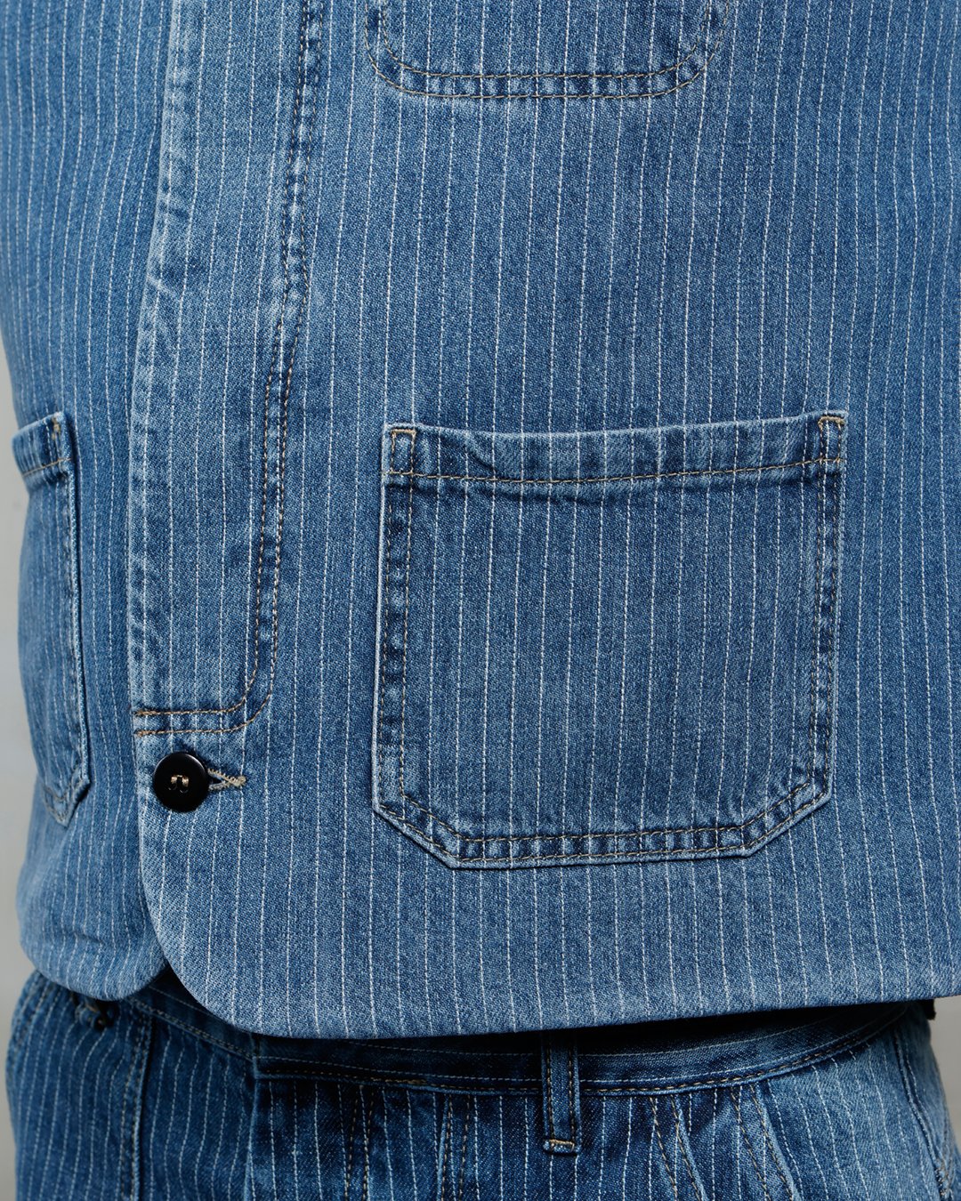 Crafter Vest Blue Wabash Pike Brothers — gilet vintage, détail du col