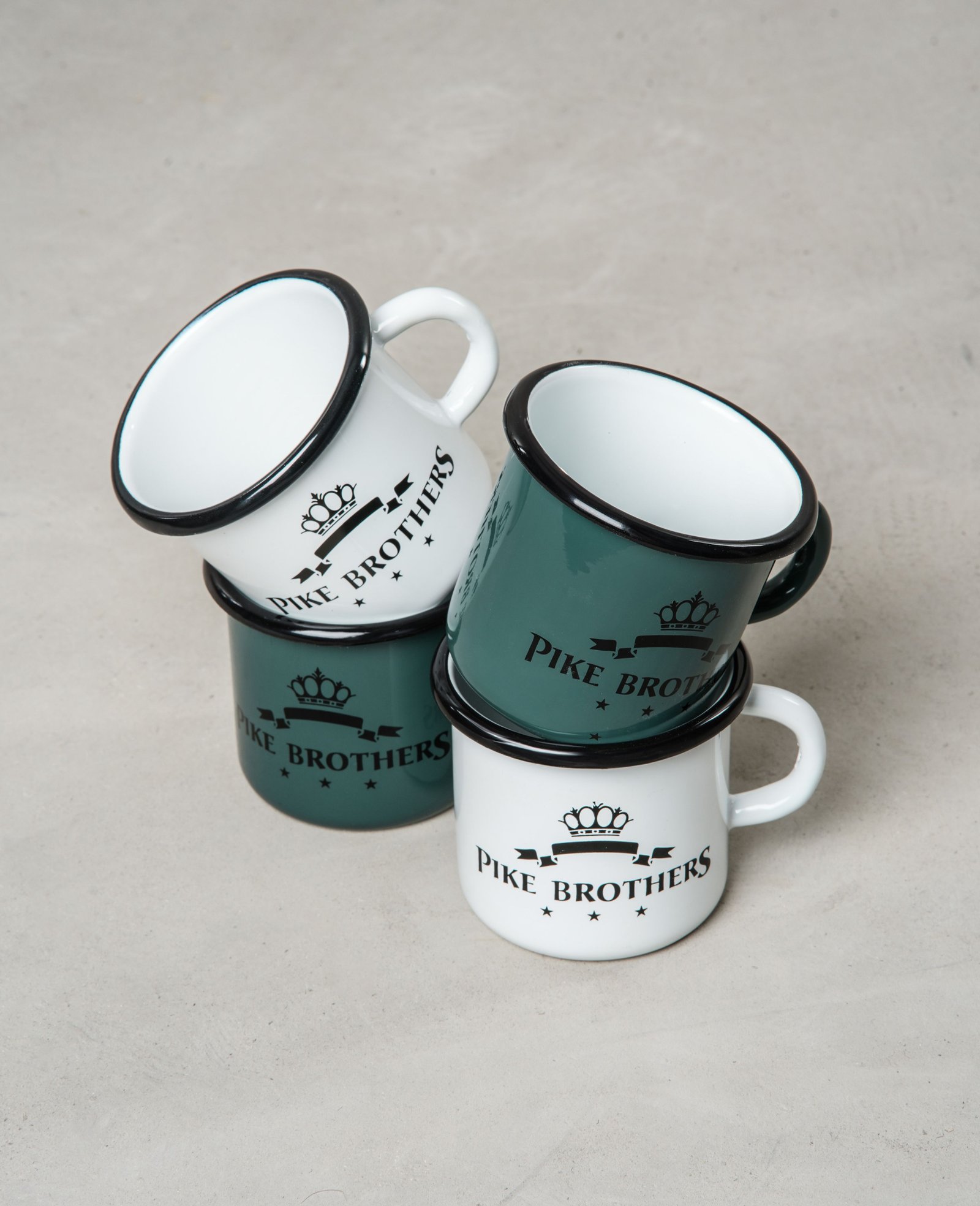 Enamel Mug White Pike Brothers — vintage enamel mug, craftsmanship detail