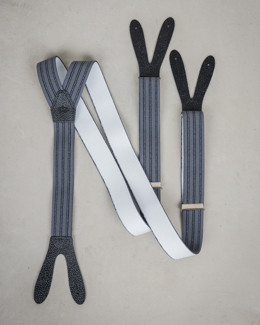 Harvester Braces Grey Pike Brothers — bretelles vintage, vue de face