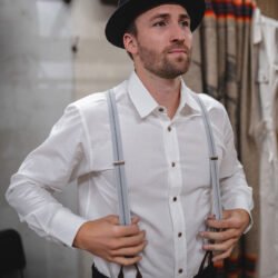 Hauler Braces Grey Pike Brothers — bretelles vintage, vue de trois quarts