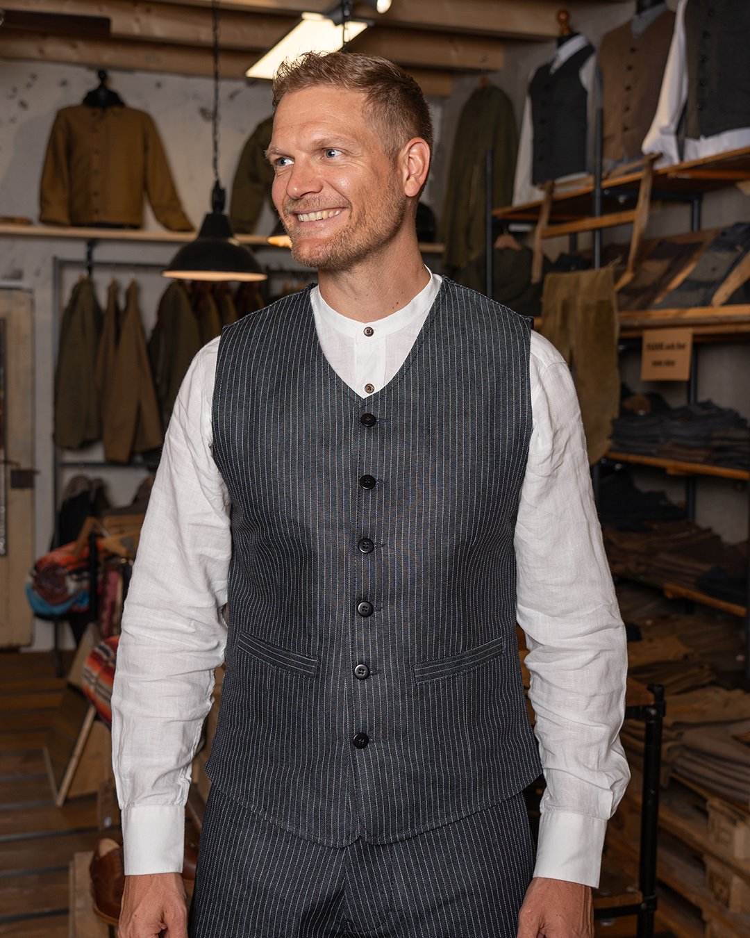 Hauler Vest Blue Wabash Pike Brothers — gilet vintage, vue de face