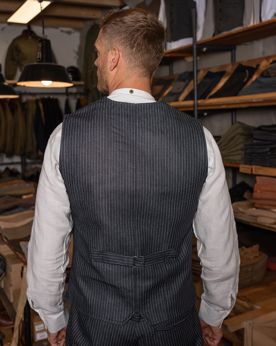 Hauler Vest Blue Wabash Pike Brothers — gilet vintage, vue de dos
