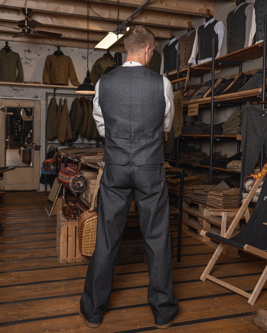 Hauler Vest Blue Wabash Pike Brothers — gilet vintage, vue de côté