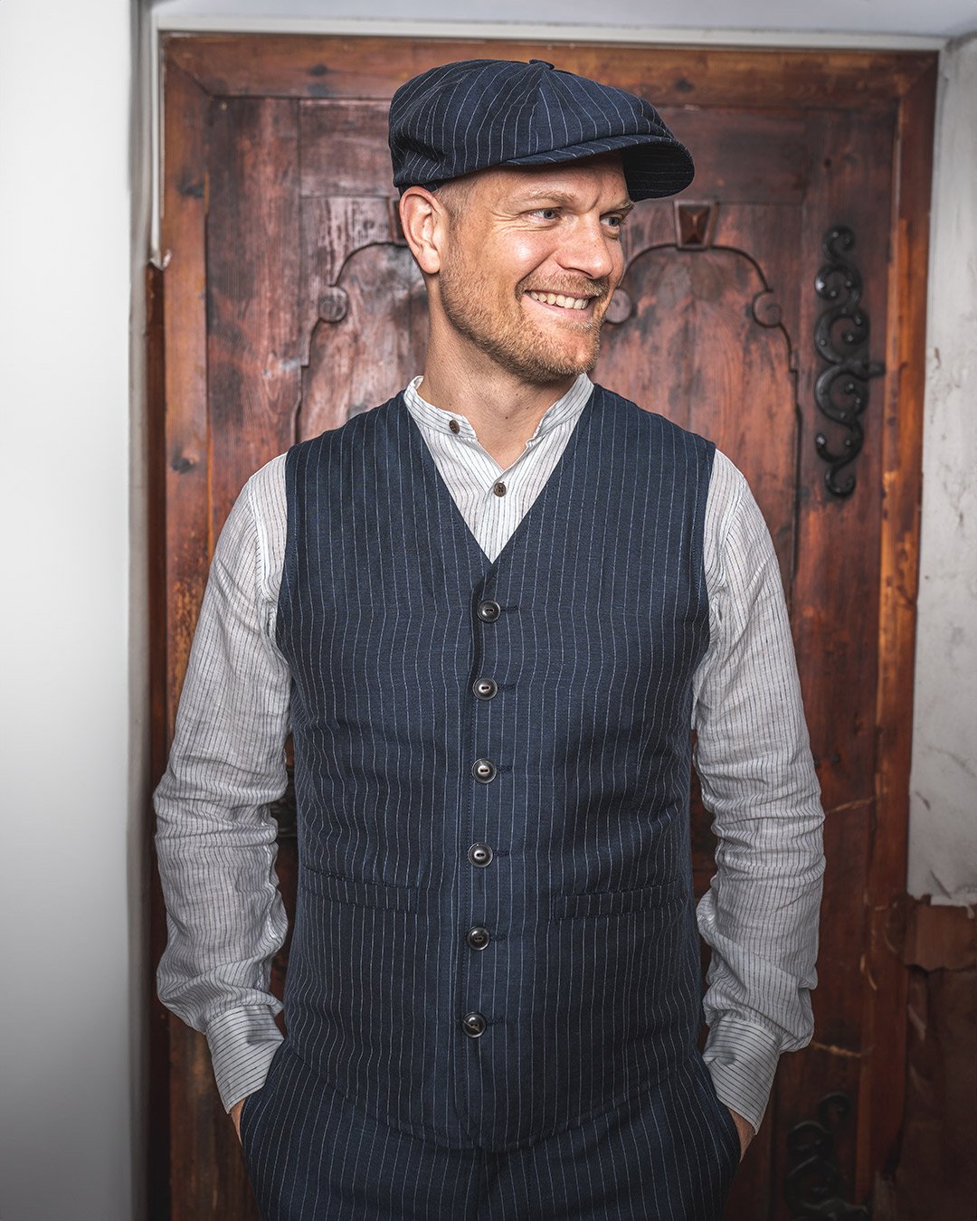 Hauler Vest Chicago Blue Pike Brothers — gilet vintage, détail du col