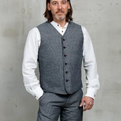 Hauler Vest Grey Striped Pike Brothers — gilet vintage, vue de face