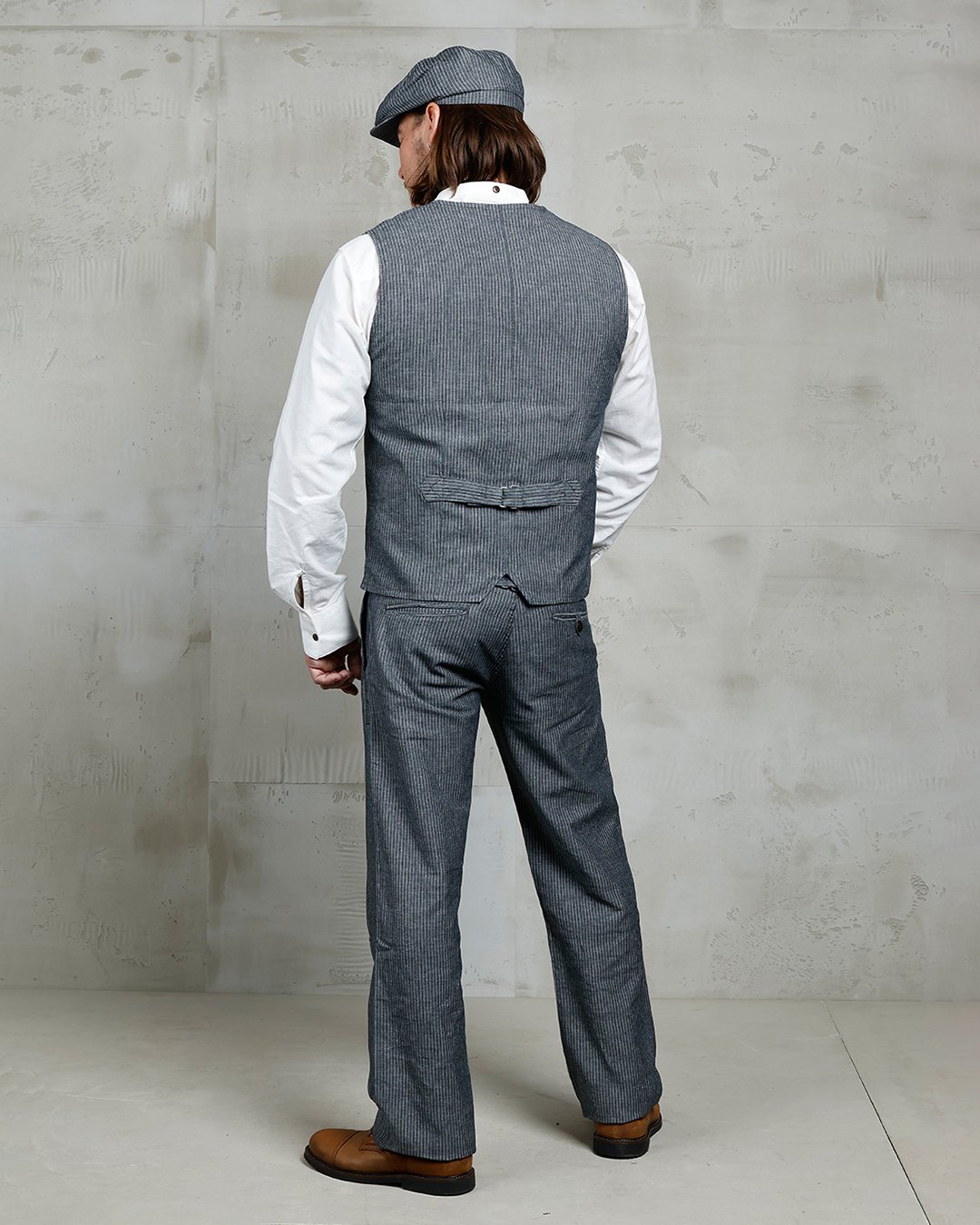 Hauler Vest Grey Striped Pike Brothers — vintage vest, fabric close-up