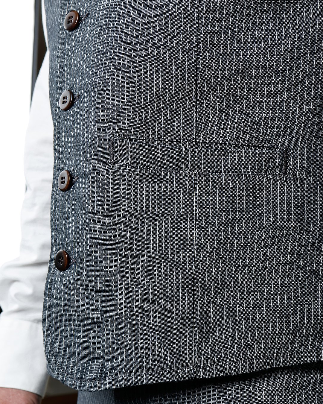 Hauler Vest Grey Striped Pike Brothers — vintage vest, worn in context