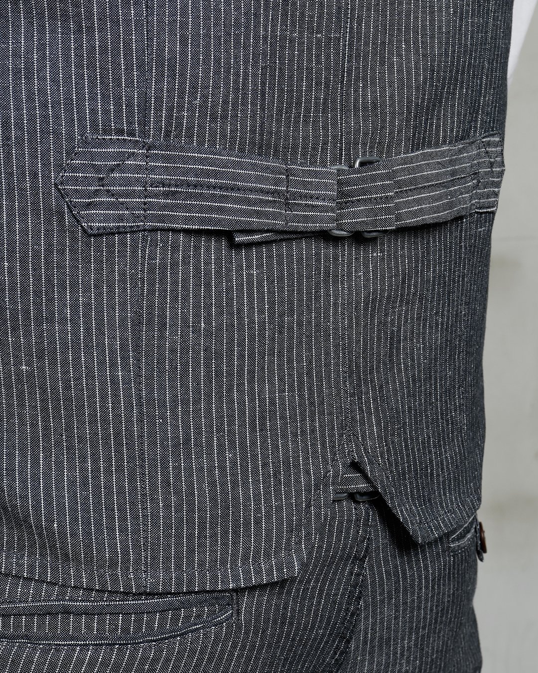 Hauler Vest Grey Striped Pike Brothers — vintage vest, side view