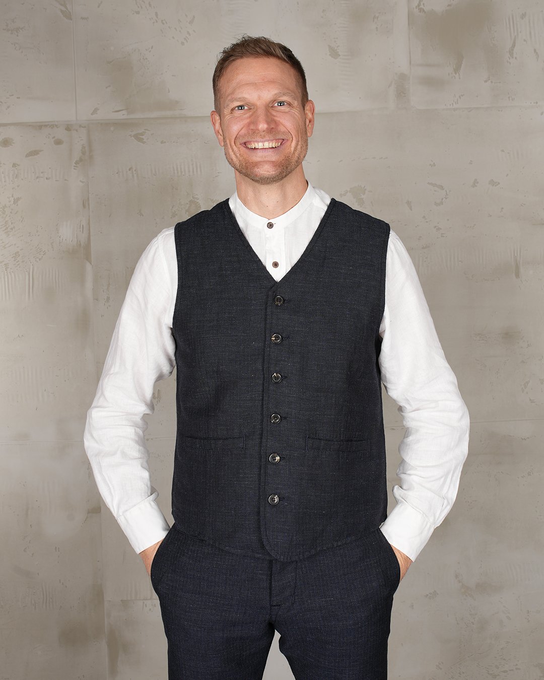 Hauler Vest Owen Blue Pike Brothers — gilet vintage, vue de face