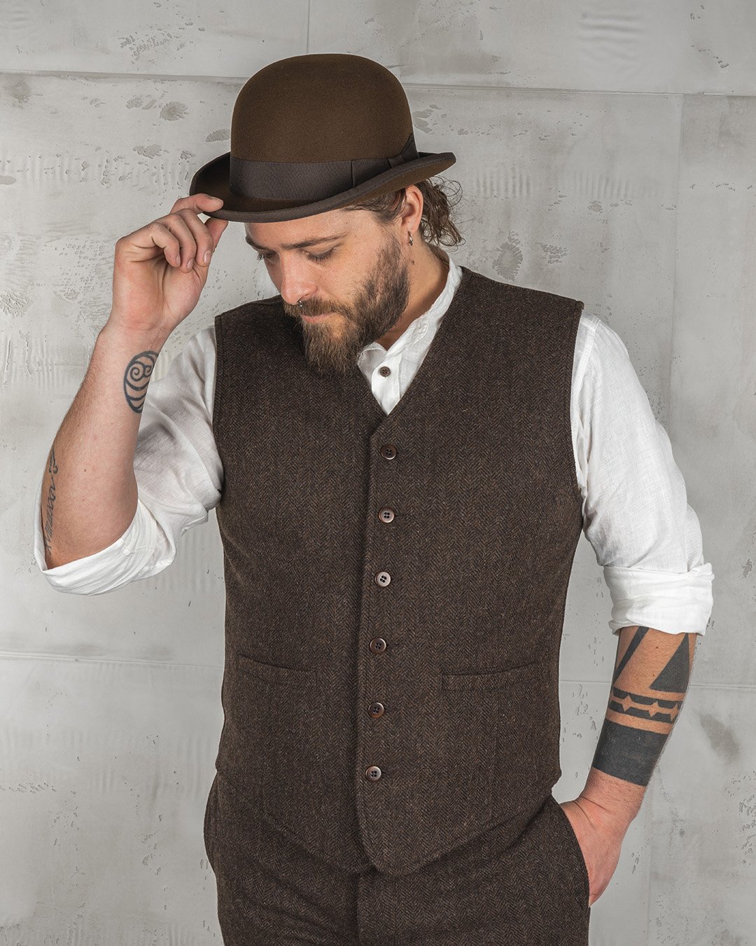 Hauler Vest Upland Brown Pike Brothers — gilet vintage, vue de face