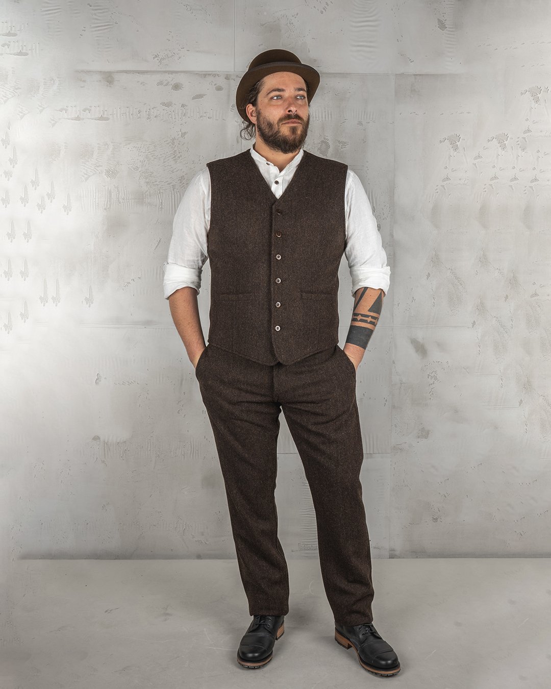 Hauler Vest Upland Brown Pike Brothers — gilet vintage, vue de côté