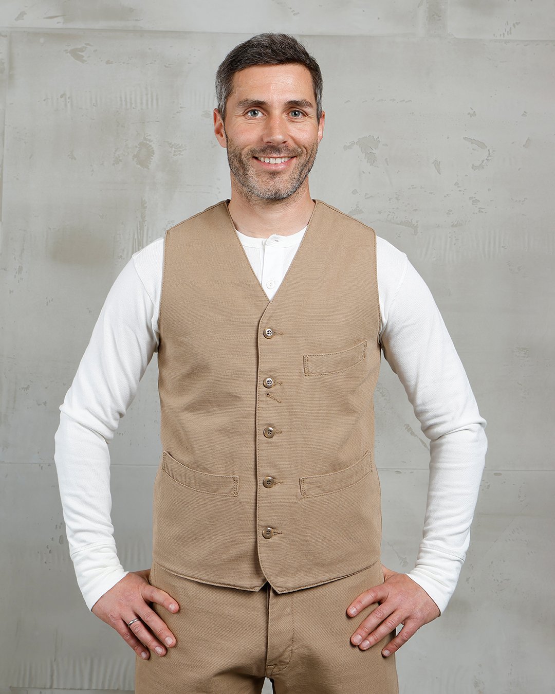 Hazienda Vest Panama Beige Pike Brothers — gilet vintage, vue de face