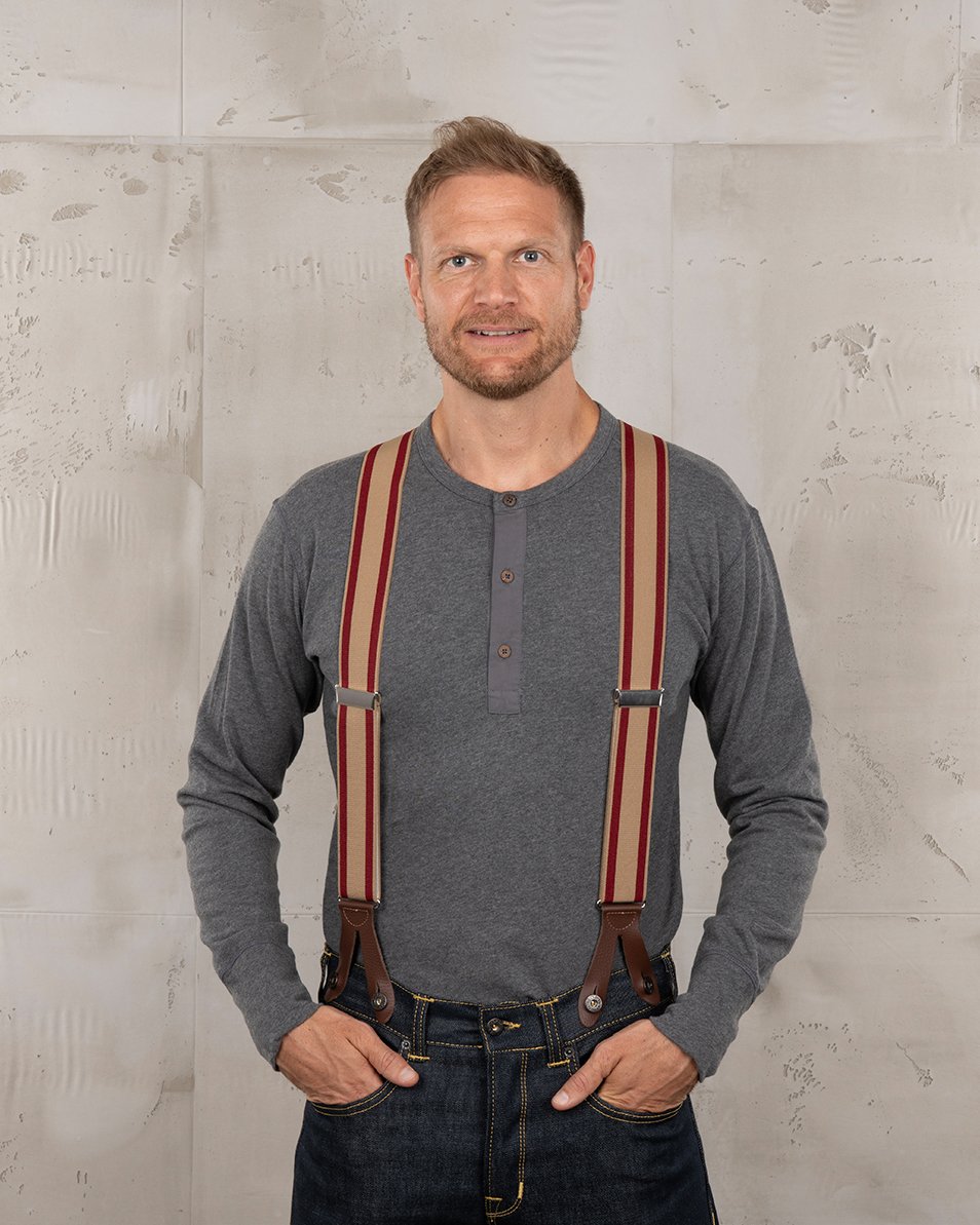 Heavy Duty Braces Red Pike Brothers — vintage braces, fabric close-up