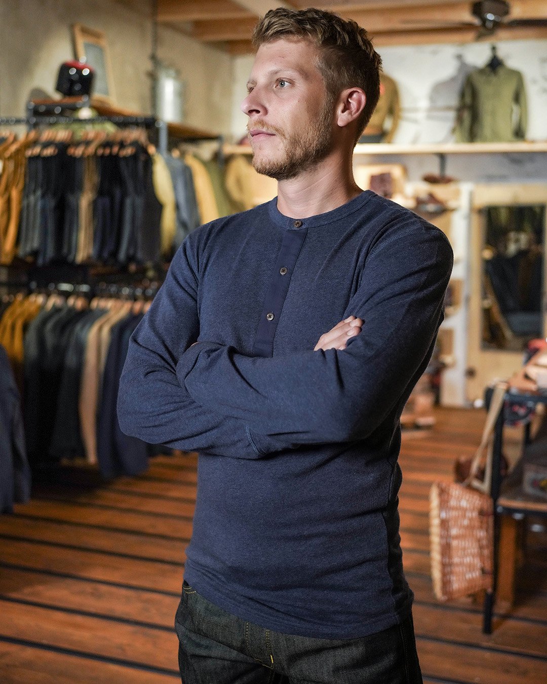 Henley Shirt Long Sleeve Pike Brothers — vintage shirt, worn in context