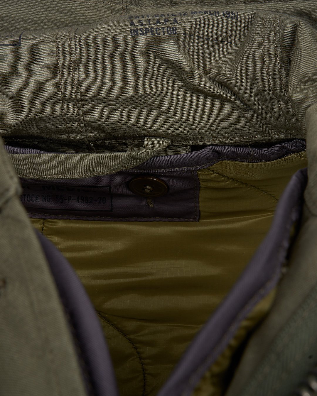 M1951 Field Parka Olive Pike Brothers — veste vintage, détail des finitions