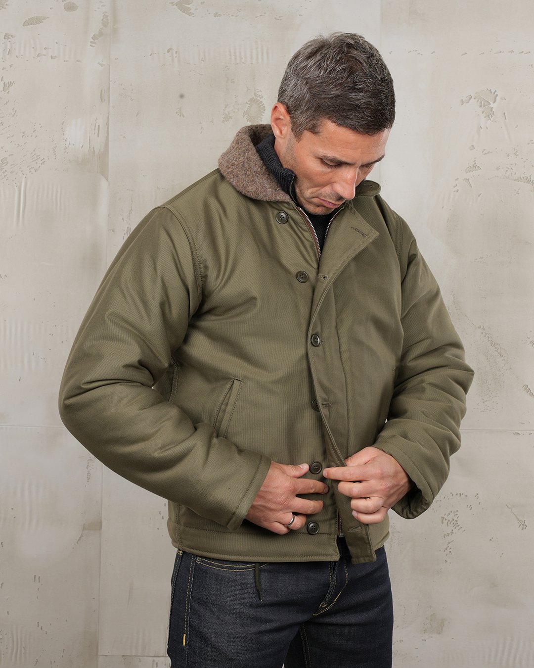 N1 Deck Jacket Bangor Pike Brothers — veste vintage, détail de la matière