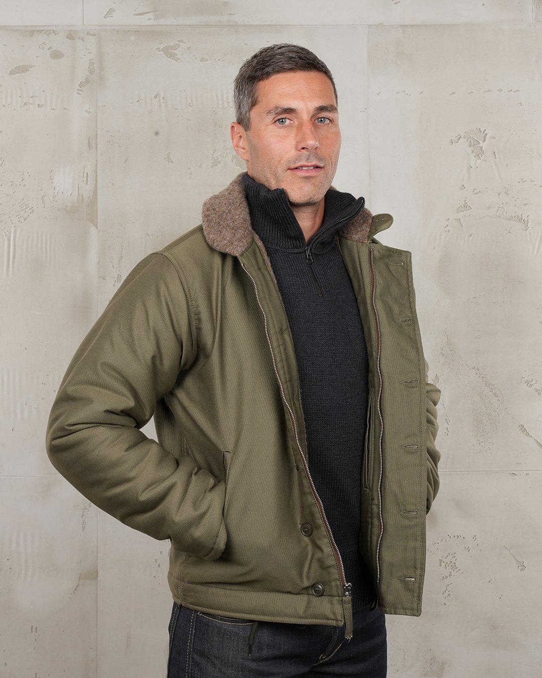 N1 Deck Jacket Bangor Pike Brothers — veste vintage, détail des finitions